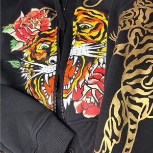 Ed Hardy Black Jacket with Tiger and Rose Design